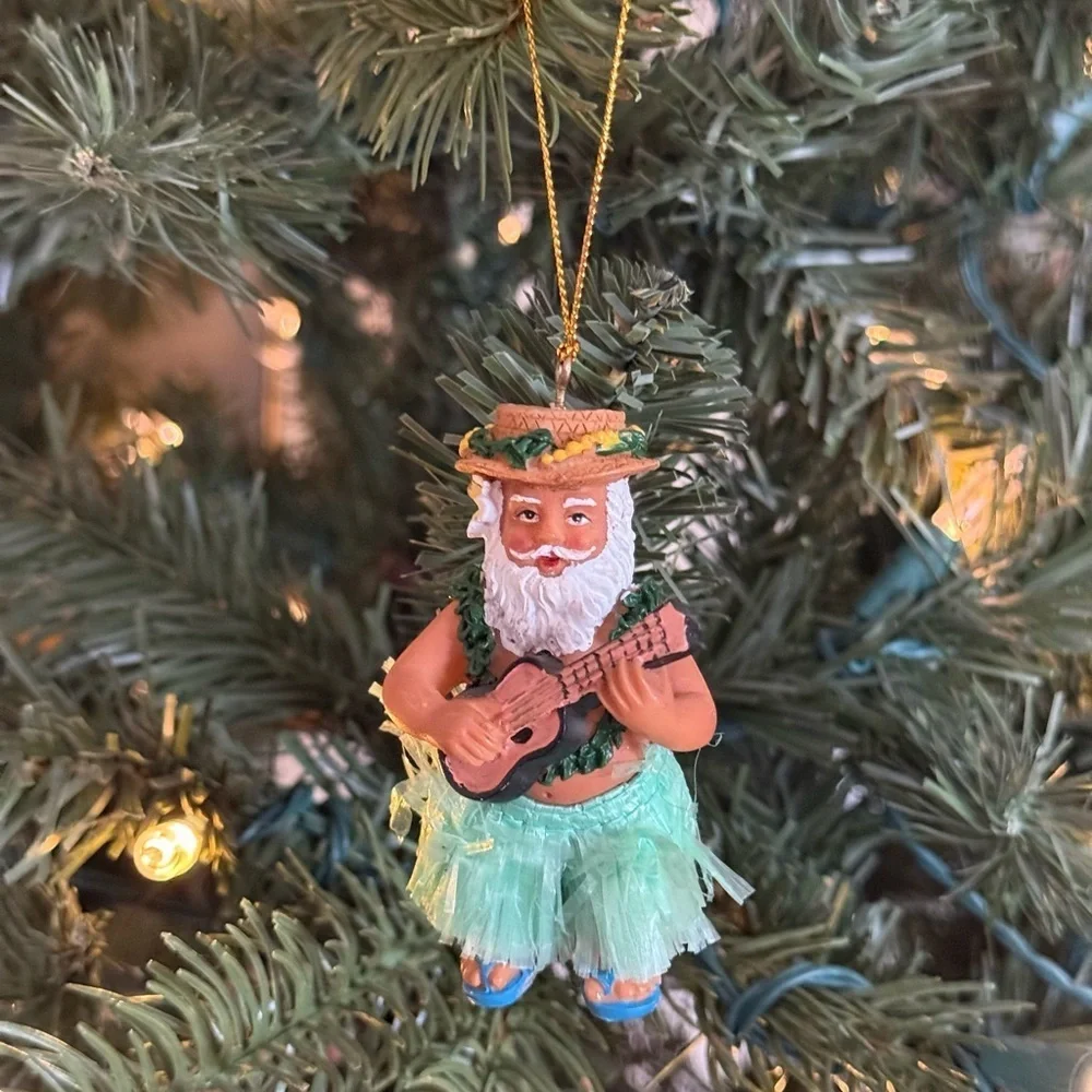 Hawaiian Santa Claus Ornament with Ukulele